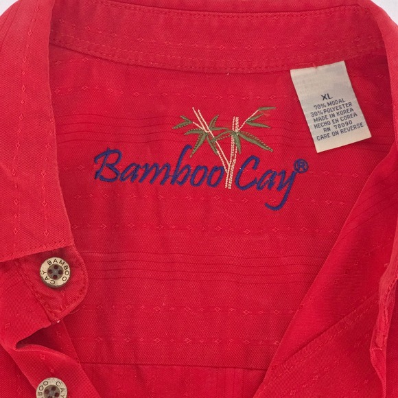 Bamboo Cay Palm Tree Shirt XL Red Embroidered Button Up Island Camp Modal Blend - Picture 4 of 16